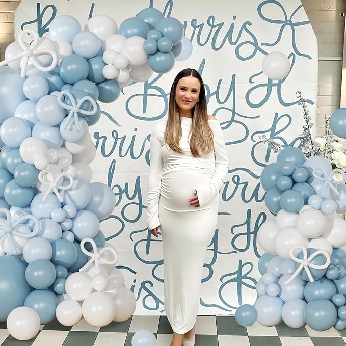 Blue and White Balloon Garland Arch Kit, 146Pcs Dusty Macaron Blue White Long Balloons Different Size for Coquette Birthday Gender Reveal Baby Shower Boy Wedding Bridal Shower Sports Party Decorations
