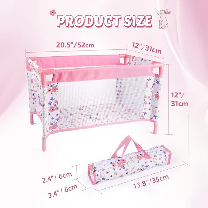 Reborn Baby Dolls Crib, Babys Doll Bed for 18 Inch Baby Dolls, Removable Babys Doll Playpen Toy Crib, Reborn Baby Doll Accessories with Storage Bag, Toy Gift for Kids Ages 3+