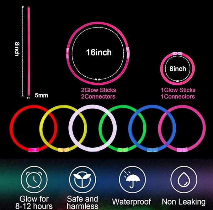 500 PCS Pink Glow Stick Bracelets Necklaces Bulk 8" Glowsticks with Connectors Glow in the Dark Party Supplies Light Up Neon Party Favor for Halloween Christmas Wedding Gender Reveal
