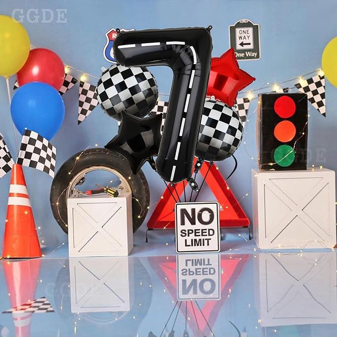Race Car Birthday Balloons 40 Inch Racetrack Number Balloon 7 Black Boys 7st Birthday Race Car Theme Party Decor Supplies 5 Pcs