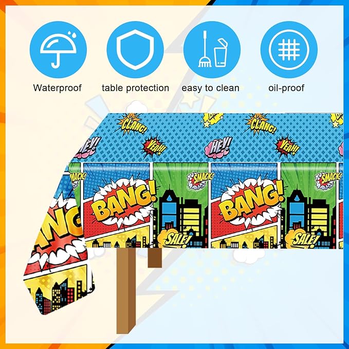 2pcs Hero Themed Birthday Tablecloth, Dessert Table Cloth Party Table Decorations Hero Table Cloth Party Supplies Tablecloth for Birthday Party Men Women