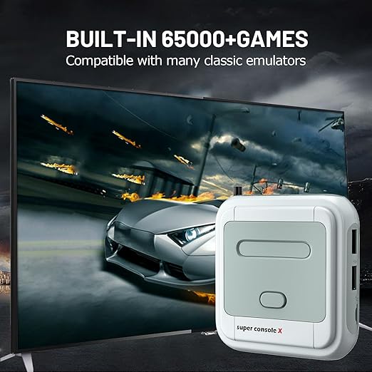 Kinhank Super Console X with 65,000+ Classic Games Retro Video Game Consoles,Emulator Console for HD/AV Output,Compatible with 60+ Emulators, 2 Wireless Controllers,Gift for Holiday