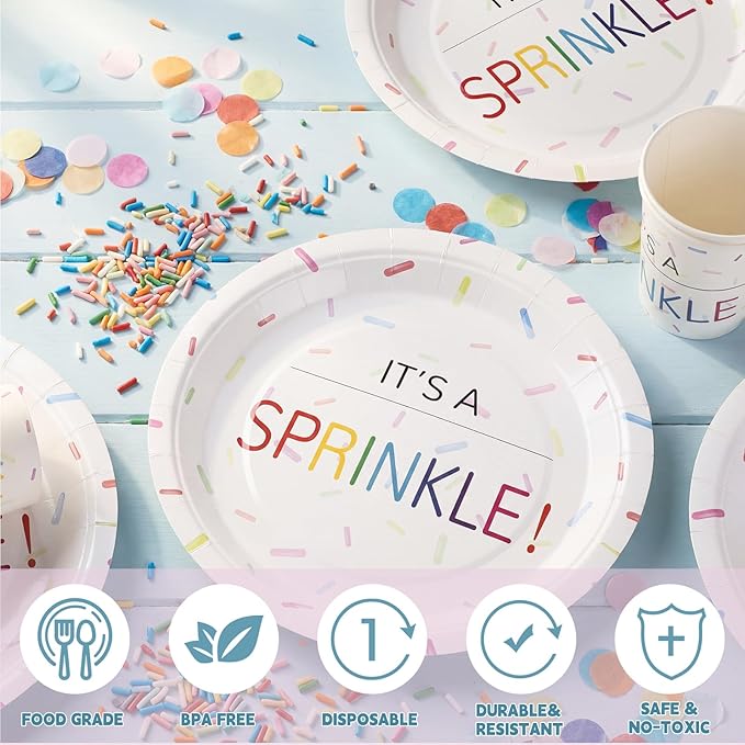 Hushee 200 Pcs It's a Sprinkle Baby Shower Paper Plates Cups Napkins Party Supplies Tableware Set Disposable Cup Napkin for 50 Guest Party Decoration