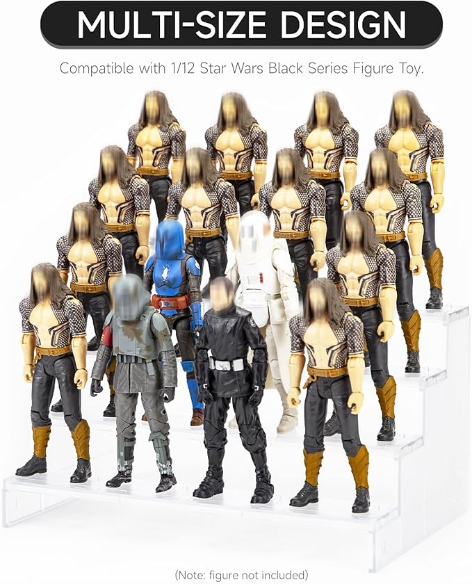6 inch Acrylic Riser Display Shelf,Clear Action Figures Stands With PEG,4 Tier Toy Collectibles Organizer Compatible with 1/12 Scale Action Figure Toy (Only Fit For 6 inch SW Black Series Figure Toy-Clear)
