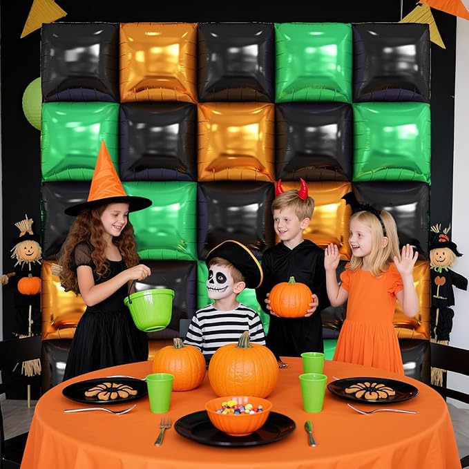 Black Orange Green Foil Balloon Wall,25Pcs Double Sided Balloons Backdrop Helium Polyester Balloon Tunnel Arch Garland Kit for Halloween Birthday Bridal Anniversary Baby Shower Party Decorations