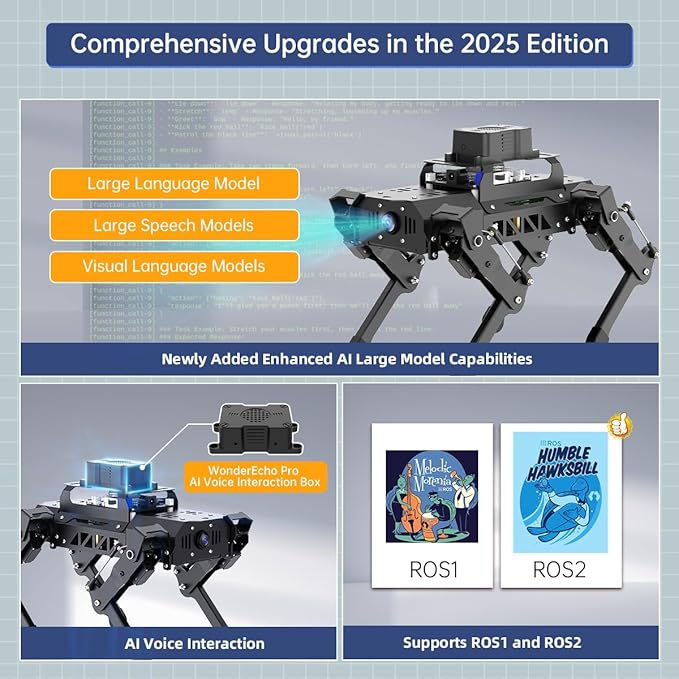 PuppyPi ROS2 Robot Dog with ChatGPT Large AI Models AI Embodied Intelligence Robotic Dog Vision Scene Voice Command Understanding Bionic Quadruped ROS Education Robot, Advance & RaspberryPi5 4GB