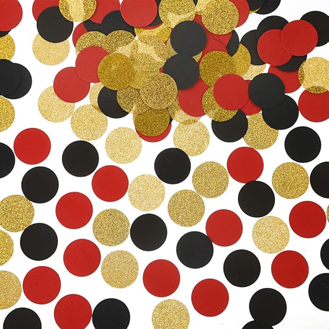 Glitter Confetti Circles Table Decoration and Wedding Party Decoration, 1.2’’ in Diameter (gold glitter, black, red,300pc)