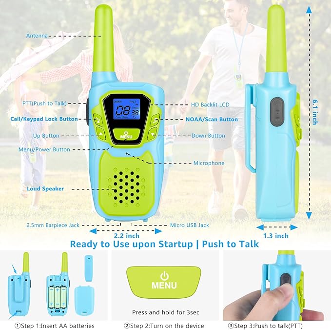 Walkie Talkies for Kids Adults Long Range Rechargeable 3 Pack, FRS 2 Way Radio Toy for 3-12 Year Old Boys Girls Toddlers, Shockproof NOAA Walkie-Talkie for Family Camping Skiing Cruise