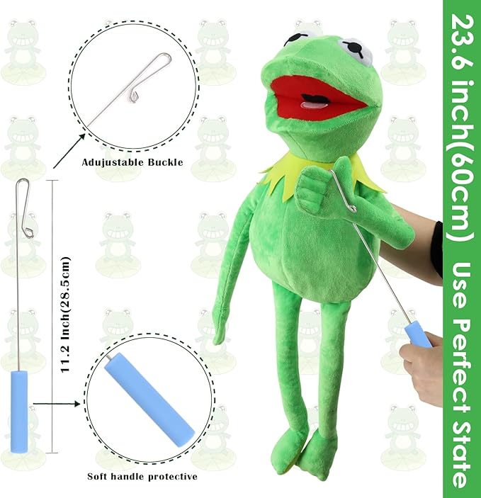 SUIYUEOUR Kermit The Frog with Control Rod Metal Puppets Set,The Muppets Show, Puppet Theatre,Soft Plush Frog Puppets Suitable for Kids Role Play Toy - 24 Inches,3 Years +