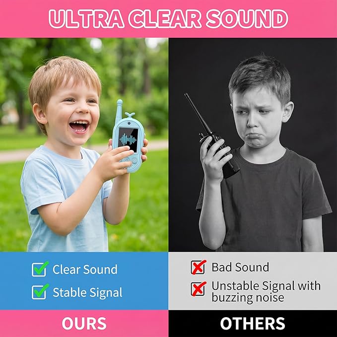 Video Walkie Talkies for Kids, Headband Emoji Function, 3 Voice Changing Switches, Hanging Rope Top-C Charging, Suitable for Children Ove Kids Walkie Talkies 2 Pack