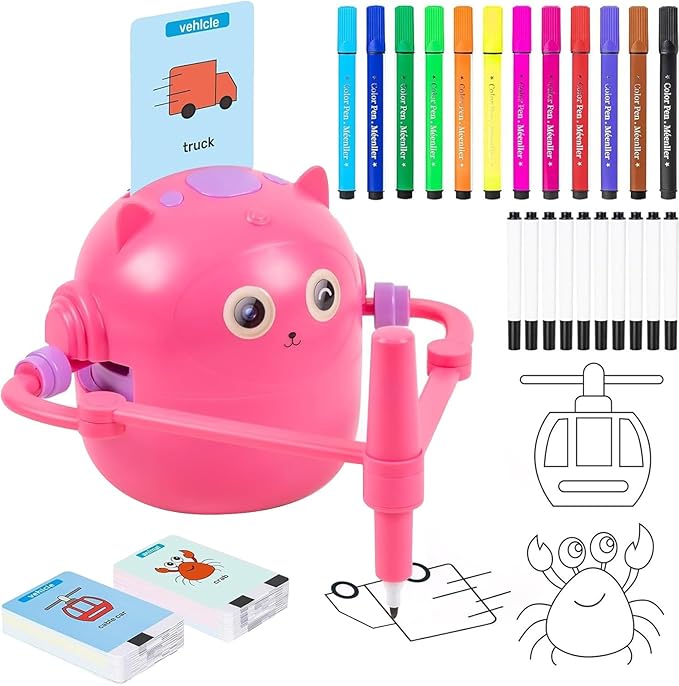 Drawing Robot for Kids, 12 Color Pens Funny Robot Drawing Machine, Voice Interaction Painting Robots Toy with 100 Word Cards, Novelty Drawings Robots Educational Interactive Toys, for Boys & Girls