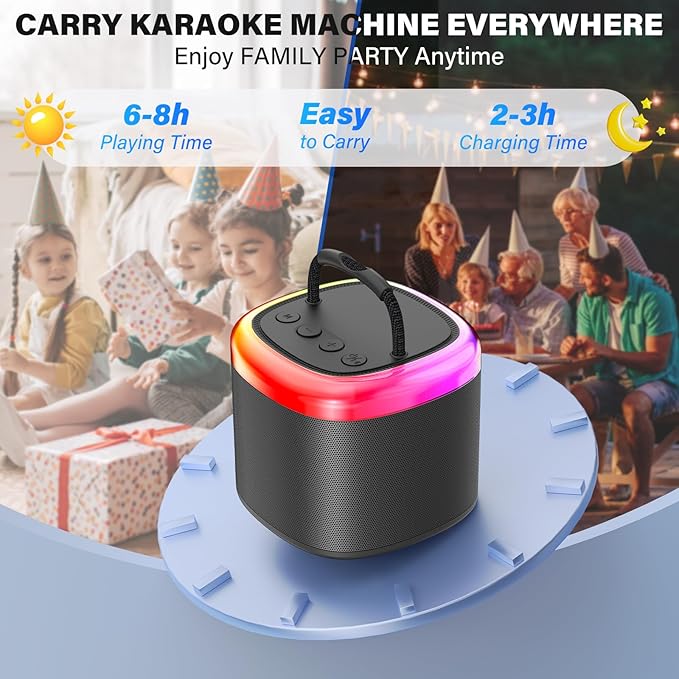 Mini Karaoke Machine for Kids: Portable Bluetooth Speaker with Wireless Microphone for Kids & Adults - Ideal Christmas Easter Birthday Gift Music Toys for Girls Boys Aged 4 5 6 7 8 9 10 11 12+
