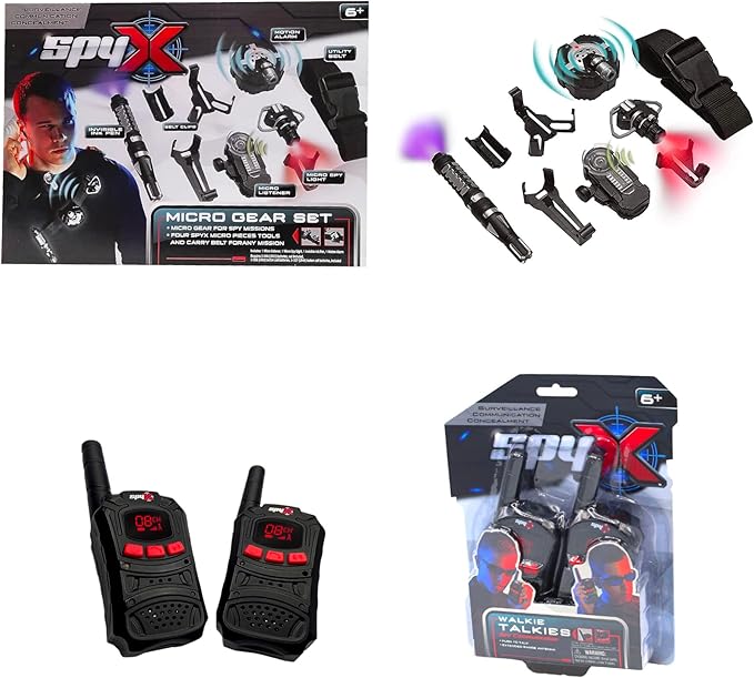 MUKIKIM SpyX/Micro Gear Set + Walkie Talkies - 4 Must-Have Spy Tools Attached to an Adjustable Belt + 2 Player Buddy Play Walkie Talkies! Jr Spy Fan Favorite & Perfect for Your Spy Gear Collection!