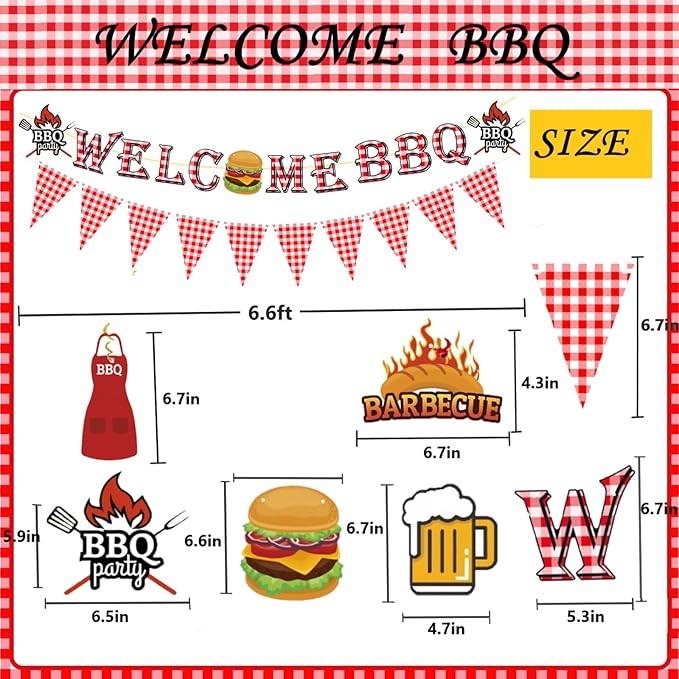 BBQ Themed Party Decorations,Welcome BBQ Banner, Barbecue Picnic Hanging Swirls for Birthday Party Decor Supplies