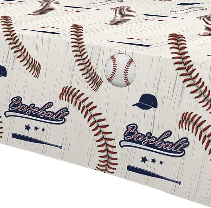 Baseball Party Tablecloth, 4 Pack (54x108in) - Disposable Material, Red & Blue, Rectangular, Table Decorations for Birthday, Baby Shower, Sports Themed Events
