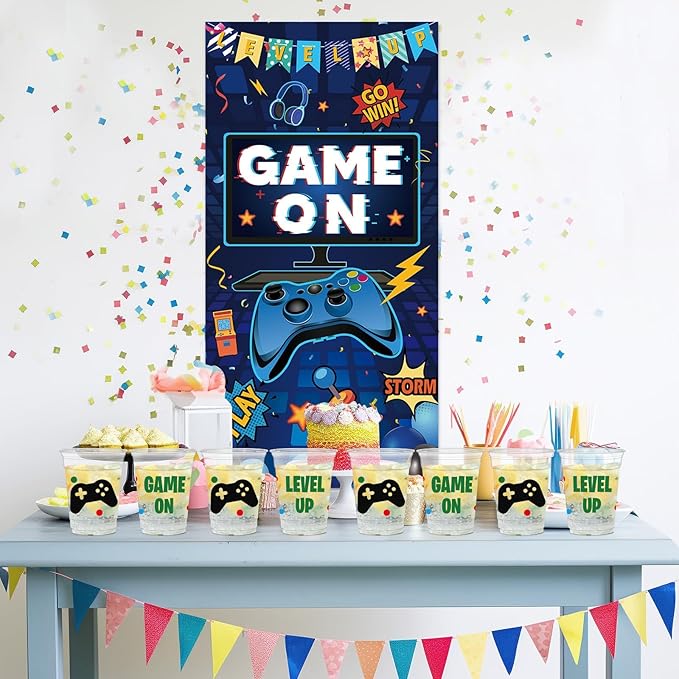 50 Pcs Video Game Party Cups, 12 oz Gaming Theme Cups Level up Clear Plastic Cup for Gamer Birthday Supplies Video Game Party Favors