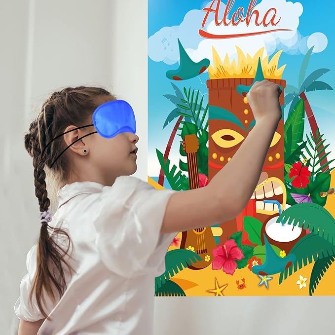 ASTARON Pin The Nose Game for Hawaiian Luau Party Pin Game for Aloha Tiki Party Supplies Tropical Party Game,Family Classroom Activities