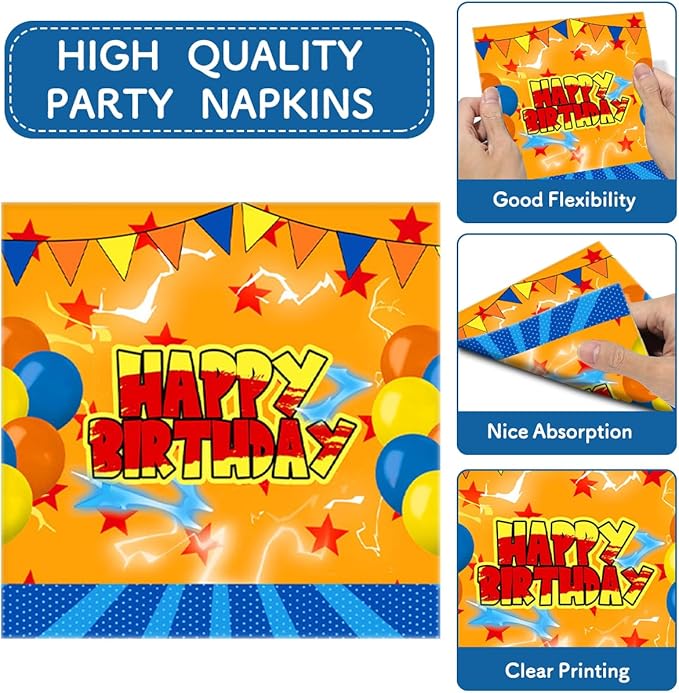 Orange Red Stars Birthday Party Supplies Orange Red Stars Party Decoration Disposable Happy Birthday Tableware Set, Serves 20 Guests