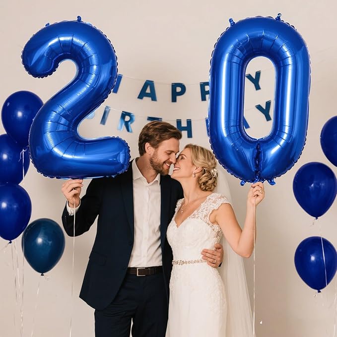 40 Inch Navy blue Number 20 Digital Balloon,Jumbo Mylar Foil Helium Balloon for 20 Balloons for Birthday Party,Wedding Anniversary Party Decorations