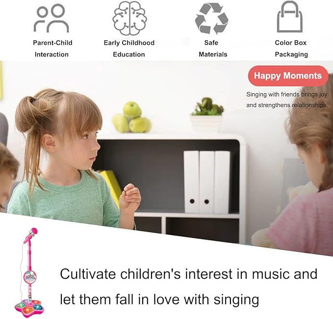 Karaoke Machine for Kids, Wireless Kids Microphone with Stand, Kids Star Microphone with Adjustable Stand & Led Lights, Battery Powered, for Girls Boys Singing Interaction (Blue)