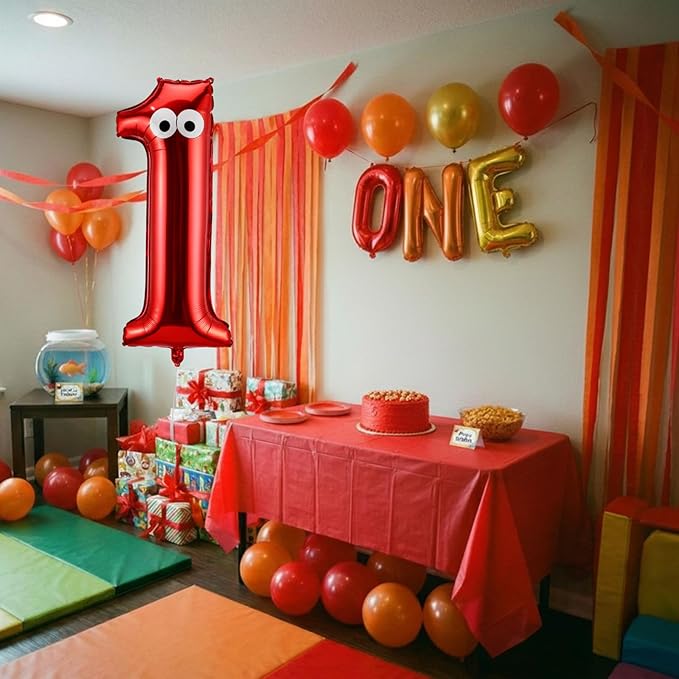Red Monster Number 1 Balloons 40 Inch Red Monster Theme Birthday Party Decorations Large Foil Balloons for Cartoon Birthday Party Backdrop Celebration Supplies