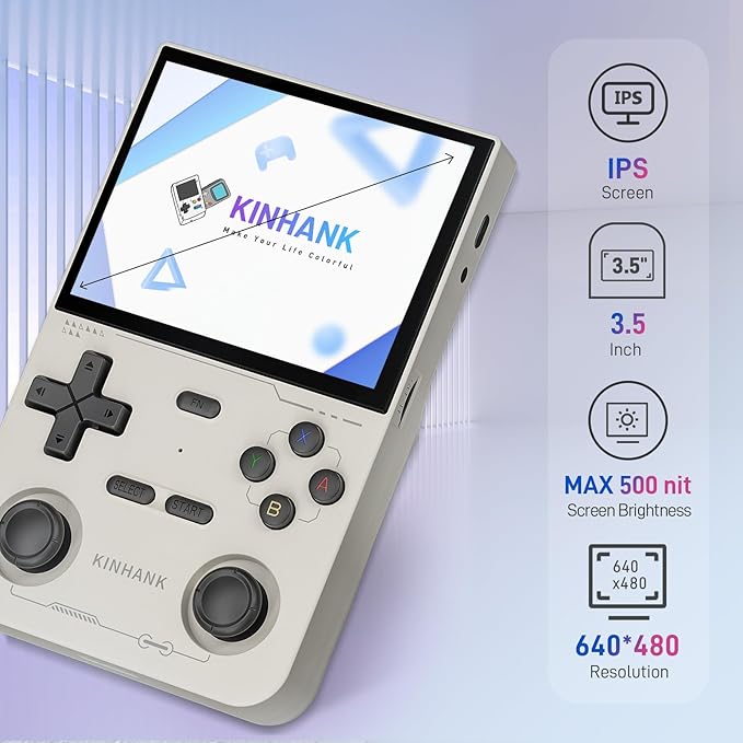 kinhank K36 Retro Handheld Game Console, Supports 9000+ Games, Equipped with 64G TF Card, Portable Mini Retro Video Games Console, 3.5-inch IPS Screen, 640x480 Resolution, 500nit (Gray)