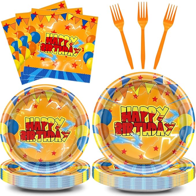 Orange Red Stars Birthday Party Supplies Orange Red Stars Party Decoration Disposable Happy Birthday Tableware Set, Serves 20 Guests