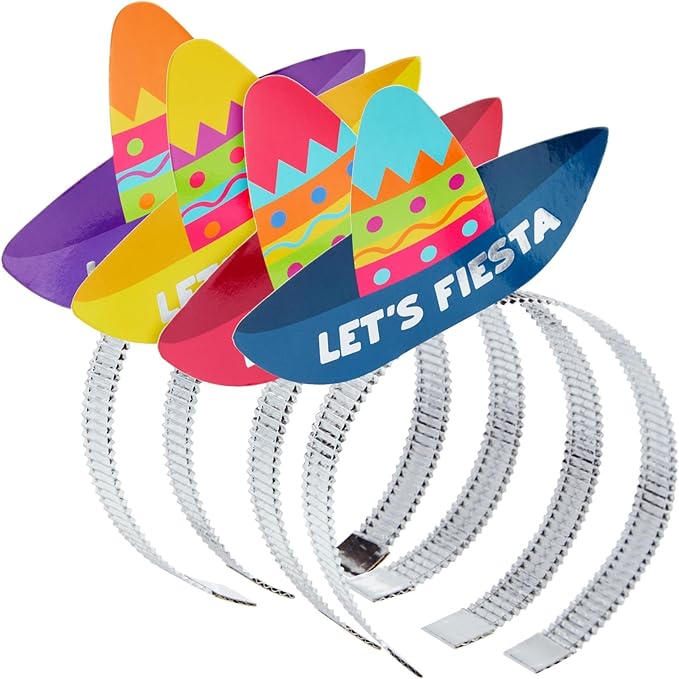Juvale Sombrero Party Hats for Fiesta Party Supplies & Mexican Birthday Decorations - Taco Balloons & Photo Booth Props - 24-Pack, 3.5" x 5", Multicolor