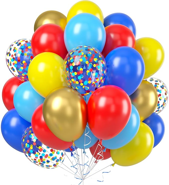 Red Blue Yellow Balloons, 60pcs 12 Inch Royal Light Blue Yellow Red Confetti Colorful Latex Party Balloons for Theme Birthday Decorations Party Baby Shower Supplies