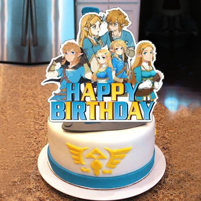 ELZEM 𝓩𝓮𝓵𝓭𝓪 Party Decorations,Legend Game Birthday Party Supplies Includes Banner- Cake Topper - 12 Cupcake Toppers - 18 Balloons, Blue