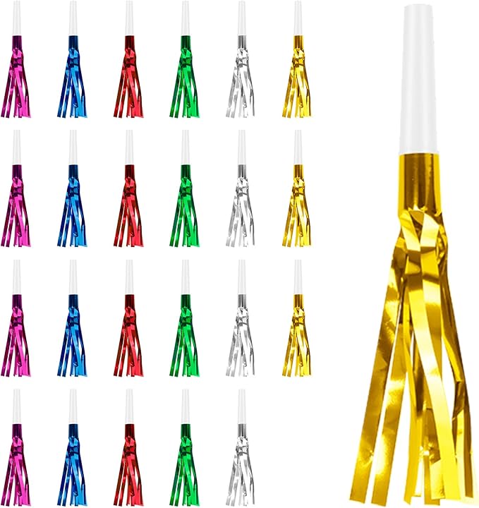 Colorful New Years Noise Makers 24 PCS NYE Party Blowers Blowouts New Years Eve Games Favors Supplies Birthday Pep Rally for Adult Prank Graduation Sporting Events Horns Noisemakers Accessories