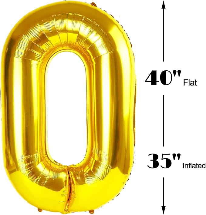 Gold Jumbo Helium Number Balloon 40 Inch, Giant Foil Golden Number 0 Birthday Balloons, Large Numbers 10 20 30 40 50 60 70 80 90 100 2025, Party Celebration Supplies Decorations