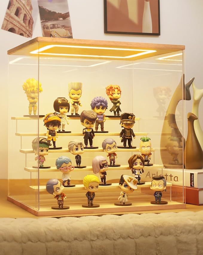 Clear Acrylic Display Case with Light , 6 Tier Display Box Stand Assembly Dustproof Protection Showcase for Collectibles Action Figures (6 Tier S 15.8*12.6*16.5in；40×32×42cm)