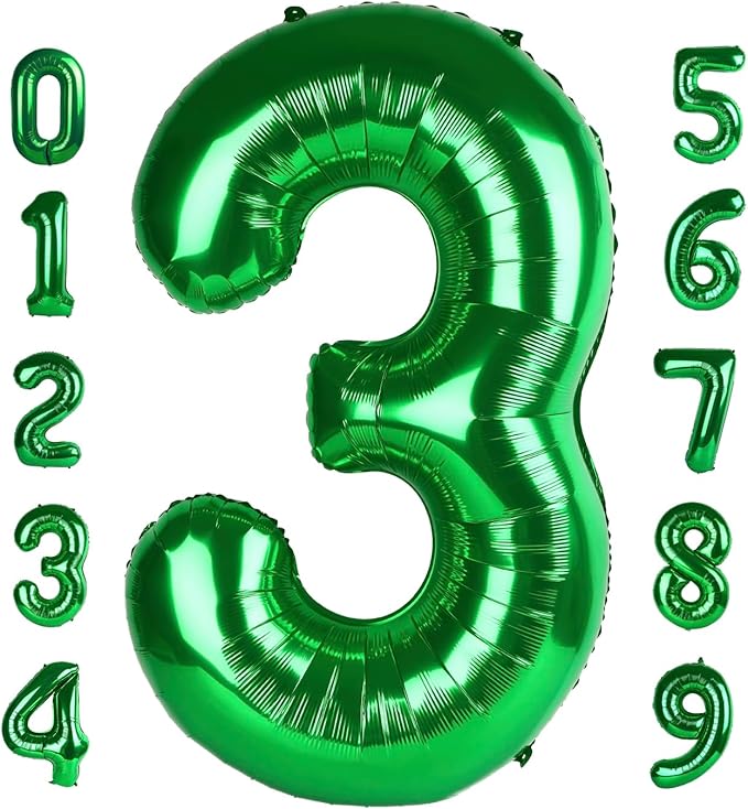 Numbers Balloon 3, 40 Inch Large Dark Green Balloon for Three Year Old Birthday Decor, 3 13 30 31 Birthday Party Decorations for Wedding Supplies