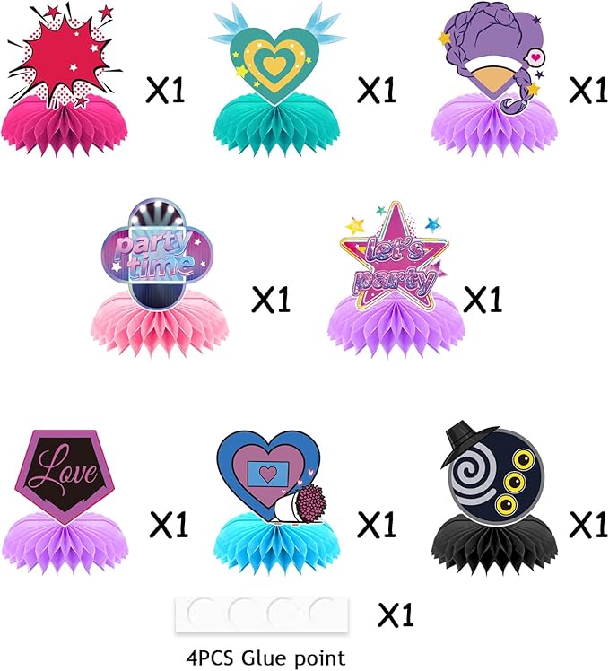 8Pcs Purple Demon Birthday Party Supplies, Hunters Honeycomb Centerpieces,Singer Movie Theme 3D Table Decorations