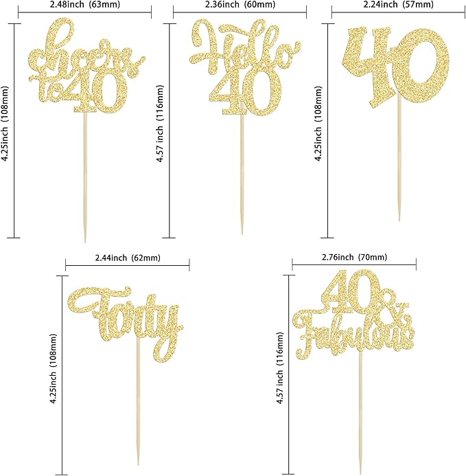 30pcs Happy 40th Birthday Cupcake Toppers - Gold Glitter Forty Cheers to 40 Years Old Cupcake Picks for Anniversary Party Cake Decorations
