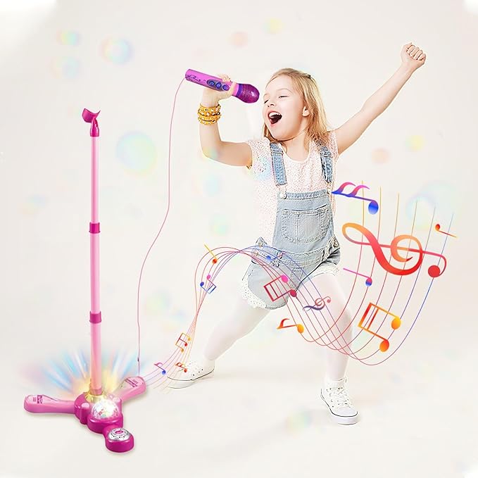 Kids Karaoke Machine with Stand,Karaoke Machine Kid,Kids Microphone with Flashing Stage Lights Adjustable Stand Gift for Children