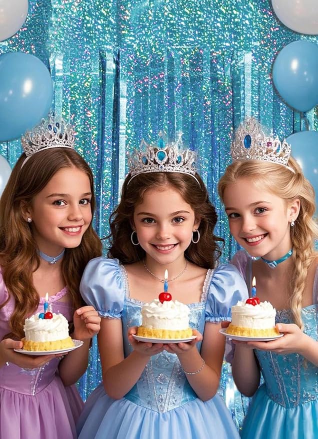 Blue Birthday Decorations Curtain Streamers Ocean Princess Booth Photo Backdrop Streamers Tinsel Accessories Party Decorations 2 Pack