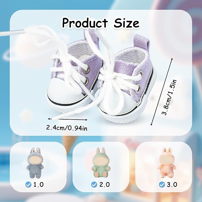 Mini Doll Shoes, 1 Pair Cute Lace Up Canvas Sneakers Compatible for 17cm/15cm Doll Shoes Toy Outfit Accessories Easter Gifts(Purple)