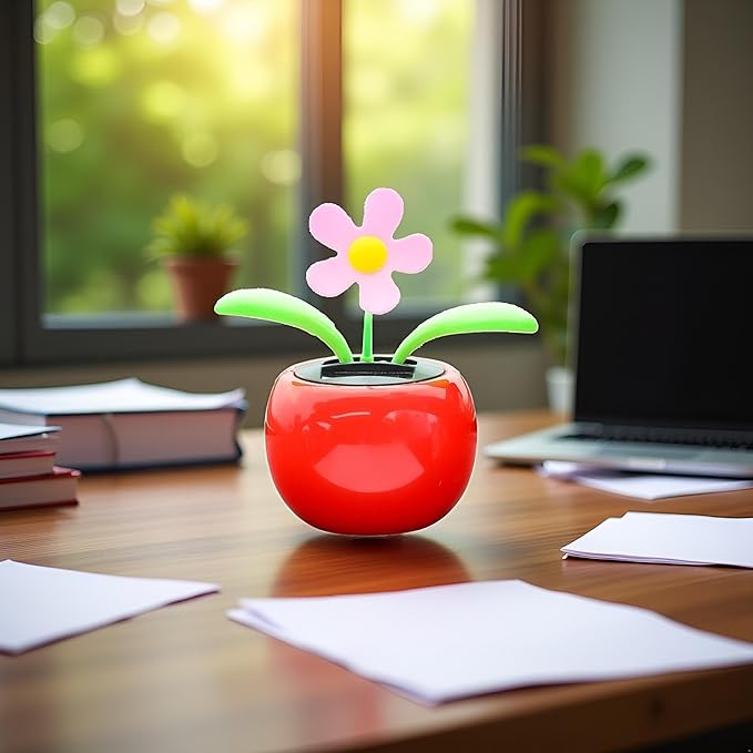 Orange Solar Powered Dancing Flower | Desk, Window, Or Car Decoration Gift Toy | No Batteries Required | Fun Swinging Solar Flower, Learning and Education, Solar Power Kits