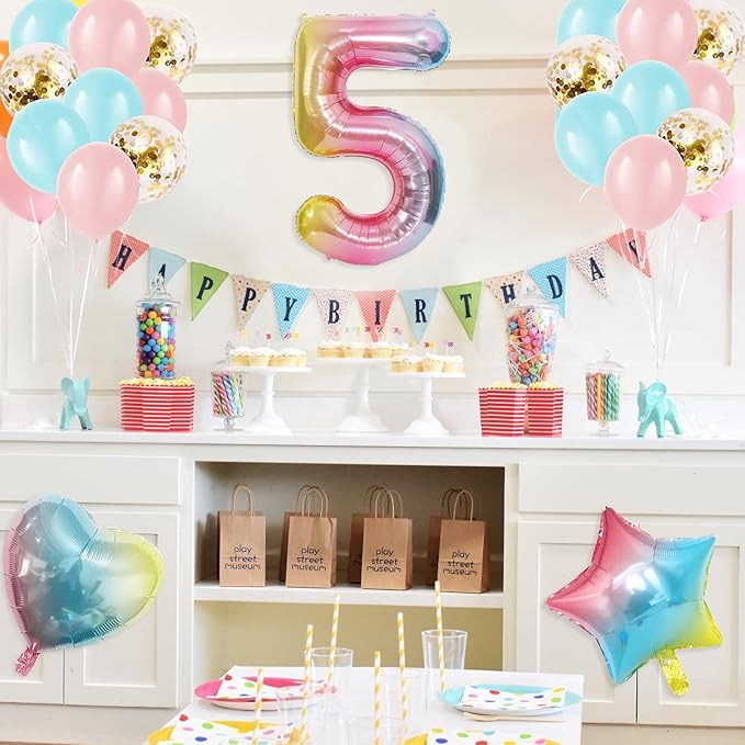 5th Birthday Decorations for Girls - Gradient Color Age 5 Balloons With Happy Banner for Baby Showers, Fifth Party Supplies for Girls Boys (5th-Birthday)