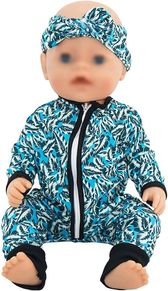 SOTOGO 5 Sets Doll Clothes Outfits Jumpsuits with 5 Headbands for 14 to 17 Inch New Born Dolls, 15 Inch Dolls and American 18 Inch Doll Clothes and Accessories