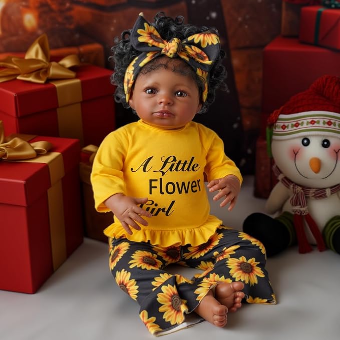 BABESIDE 3 Pcs Reborn Baby Doll Clothes Set for 17-22 Inch Babydolls, Sunflower Baby Dolls Clothes with Headband for Realistic Baby Doll Accessories