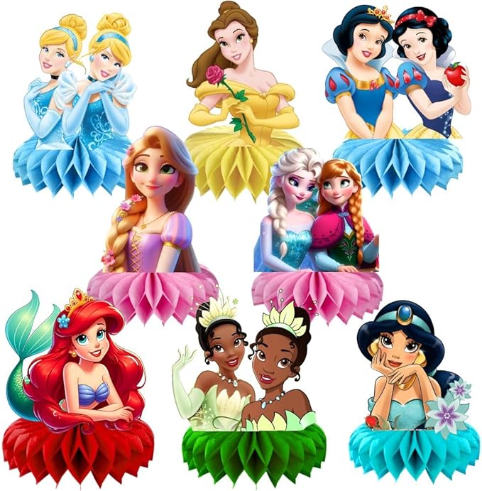 8Pcs Princess Table Centerpieces Birthday Party Supplies Double Side Table Decorations for Princess Themed Party Decorations