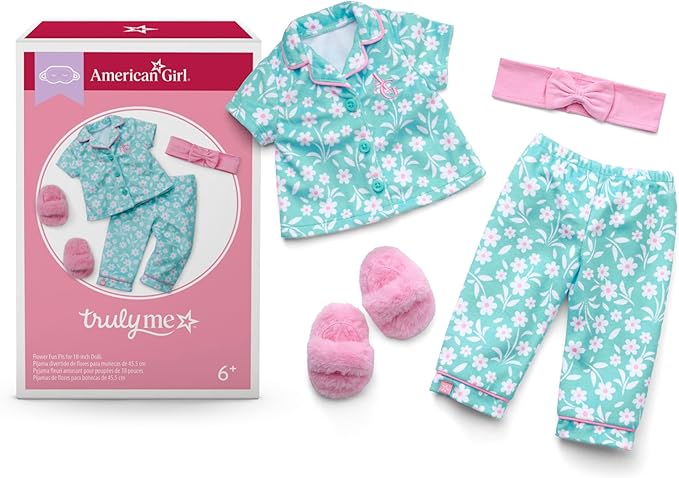 American Girl Truly Me, 18-inch Doll Clothes, Flower Fun PJs, with Headband and Slippers, Ages 6 Years+