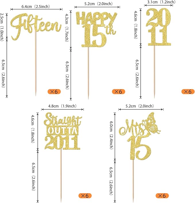 30PCS Straight Outta 2011 Cupcake Toppers Gold Glitter Fifteen Happy 15th Birthday Cupcake Picks Cheers to 15 Years Cake Decorations for 15th Birthday Anniversary Party Decoration Supplies