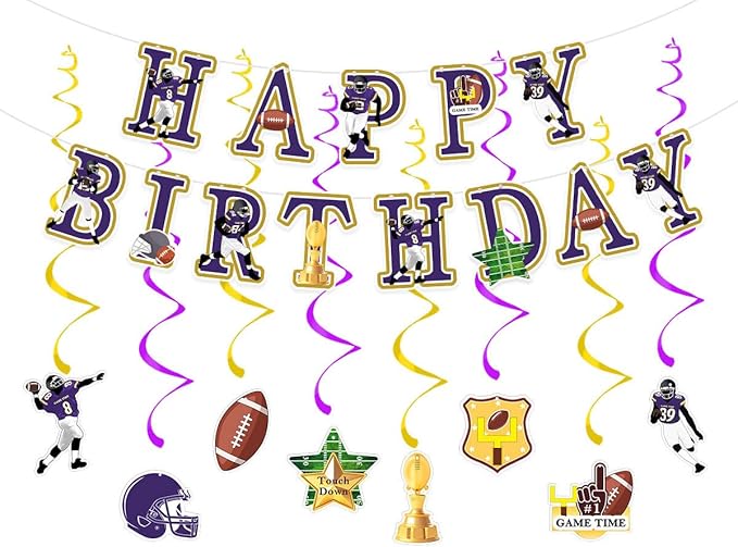 Football Birthday Party Decorations Football Birthday Banner with Super Bowl & Themed Party Supplies for Gameday Tailgate Decorations (Pre-Strung)