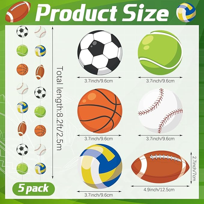 MARFOREVER 41 Ft Sports Party Decorations Sports Theme Banner, Basketball Football Baseball Soccer Volleyball Hanging Paper Garland for Sport Birthday Party Baby Shower Classroom Supplies Decor