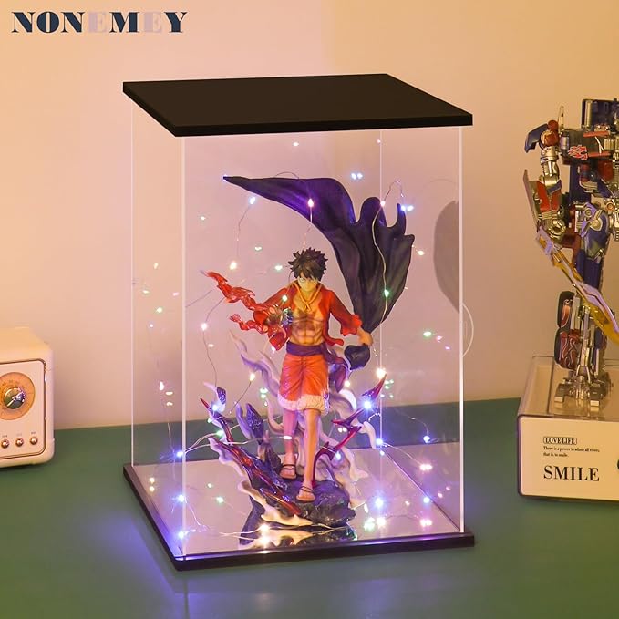 NONEMEY Clear Acrylic Display Case with Remote Control Light for Collectibles, Dustproof Model Showcase Organizer Box, Display Case for Collectibles(13.8x10x13.8inch,35x25x35cm)