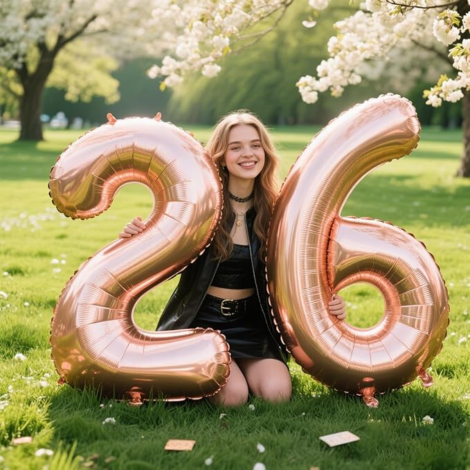 40 Inch Rose Gold Balloon Number 26 Balloon,Jumbo Mylar Foil Helium Balloon for 26 Digital Balloons for Birthday Party,Wedding Anniversary Party Decorations